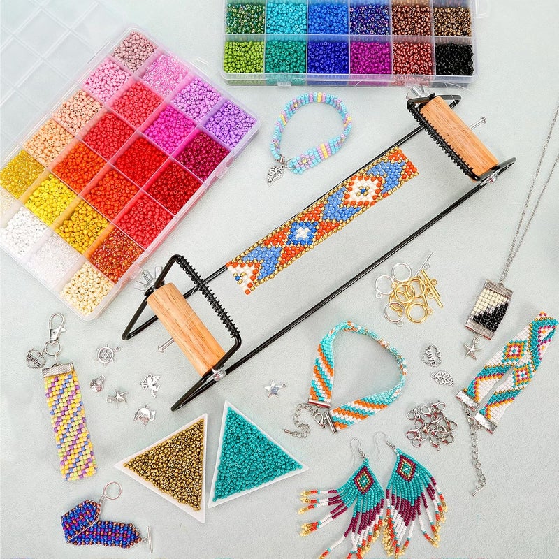 PP OPOUNT Value Bead Loom Kit, 27688 PCS Beading Supplies with 48 Color 3 mm Seed Beads, Beading Loom Kits for Adults Jewelry Making, Bracelets Belts, Earrings Belts - Image 3